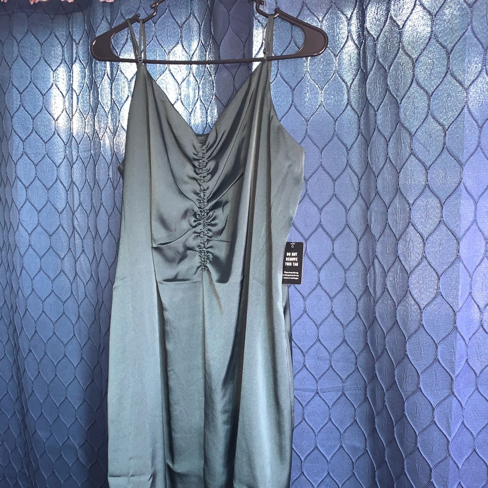 Express Satin Ruched Front Slip Dress